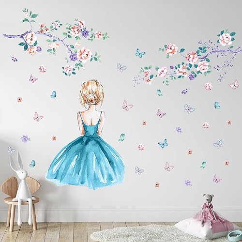 Miniatura 2 de Calcomanías de pared de mariposa para niña, calcomanía de pared de flores de hada, calcomanía de pared floral rosa, calcomanía de pared de vinilo