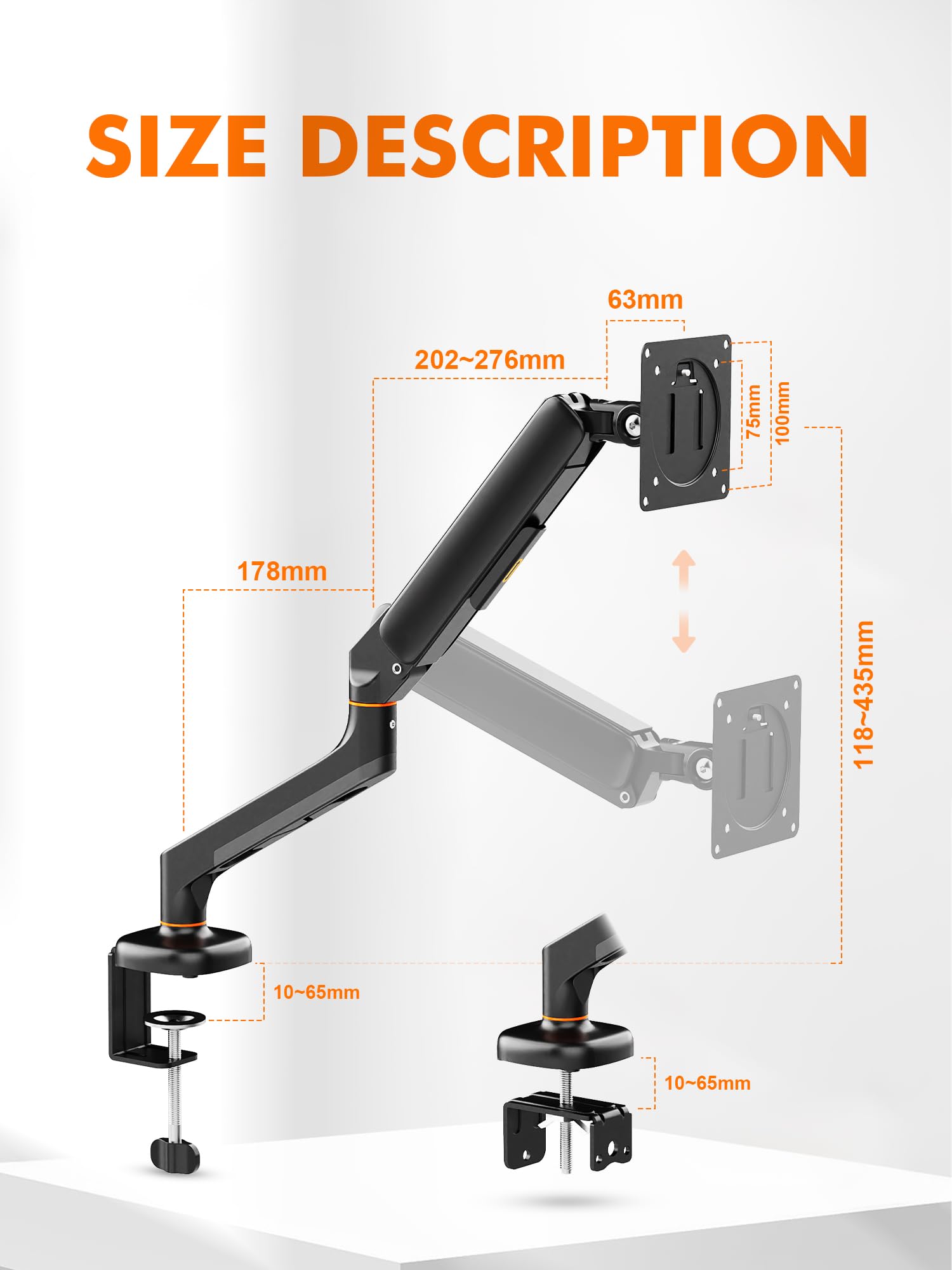 Ibergrif Soporte de Monitor Escritorio para Pantallas de 13-32 Pulgadas, Brazo de Monitor Ajustable en Altura con Muelle de Gas, Inclinación, Giratorio, Rotar, Gestión de Cables, VESA 75/100mm -Negro