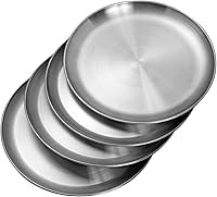 CAMBUY 10 Inch Stainless Steel Dinner Plates 4 Pack - Unbreakable Lightweight Metal Dishes, Dishwasher Safe, BPA Free & Healthy