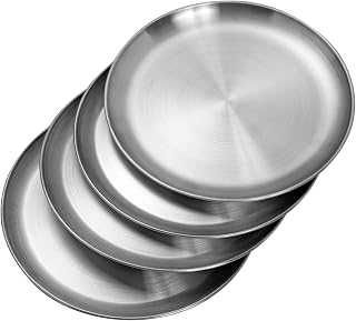 CAMBUY 10 Inch Stainless Steel Dinner Plates 4 Pack - Unbreakable Lightweight Metal Dishes, Dishwasher Safe, BPA Free & Healthy