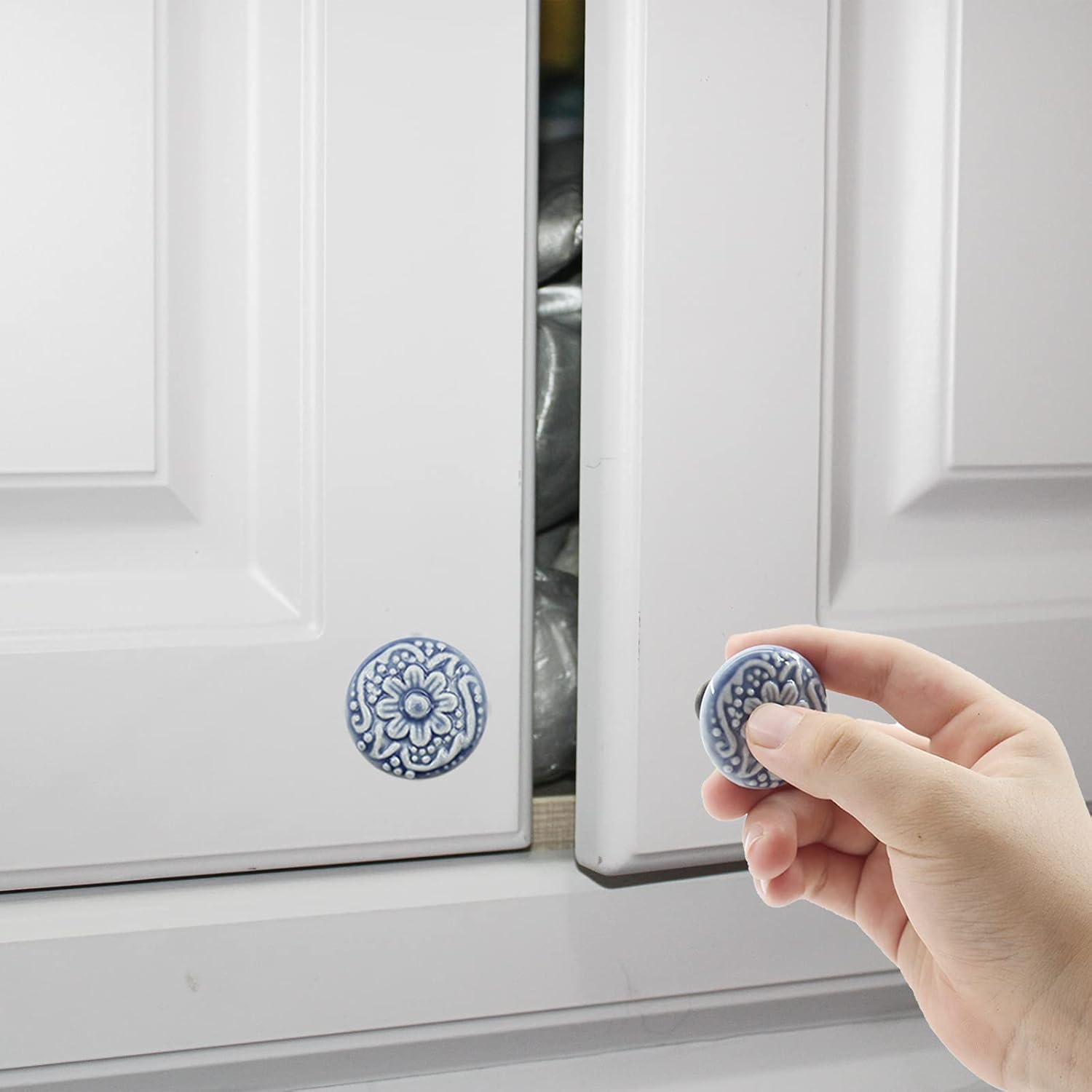 10 Pack Ceramic Knobs, Decorative Knob, Drawer Cabinet Cupboard Closet Dresser Bookcase Shelf Pull Handle Knobs Furniture Decorative Pull Tool with Mounting Screws (Blue)