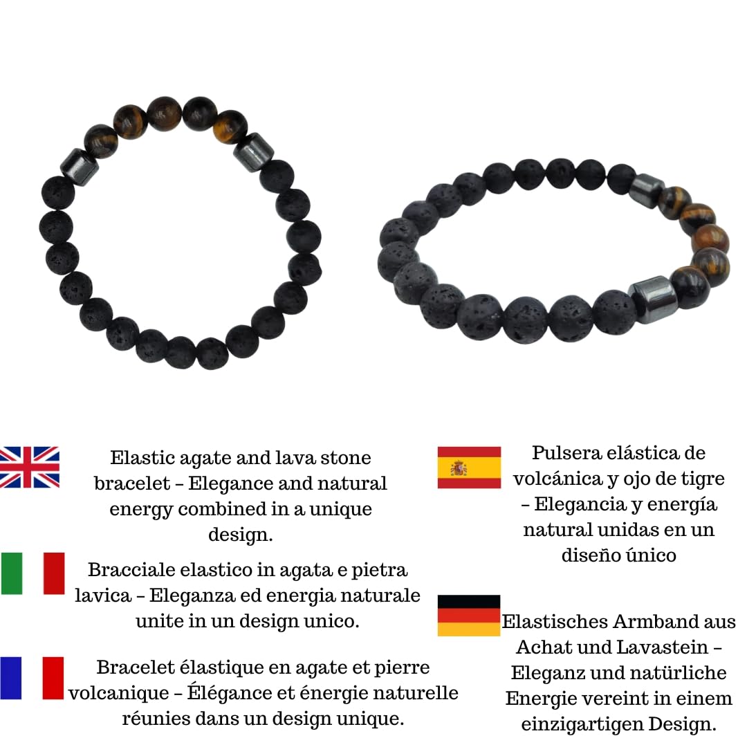 Abanicos de Madera con Dibujo Estampado. Precioso Abanico de Madera con Funda Fabricada en España. Incluye Pulsera de Ojo de Tigre y Volcánica en Colores a Juego (Mandala Ágata)
