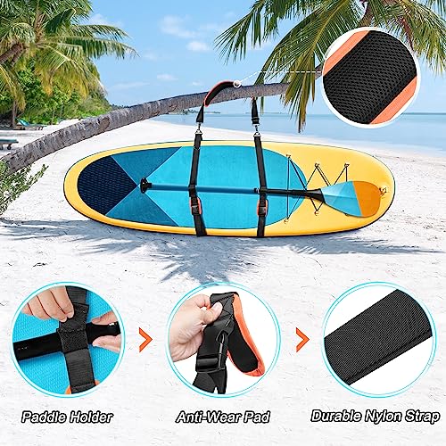 Image of GOBUROS Paddle Board Carrying Strap, Adjustable SUP Kayak Carry Strap with Detachable Storage Bag and Metal Hardware for Paddle boards, Surfboards, Long boards, Canoe and Kayak, Black