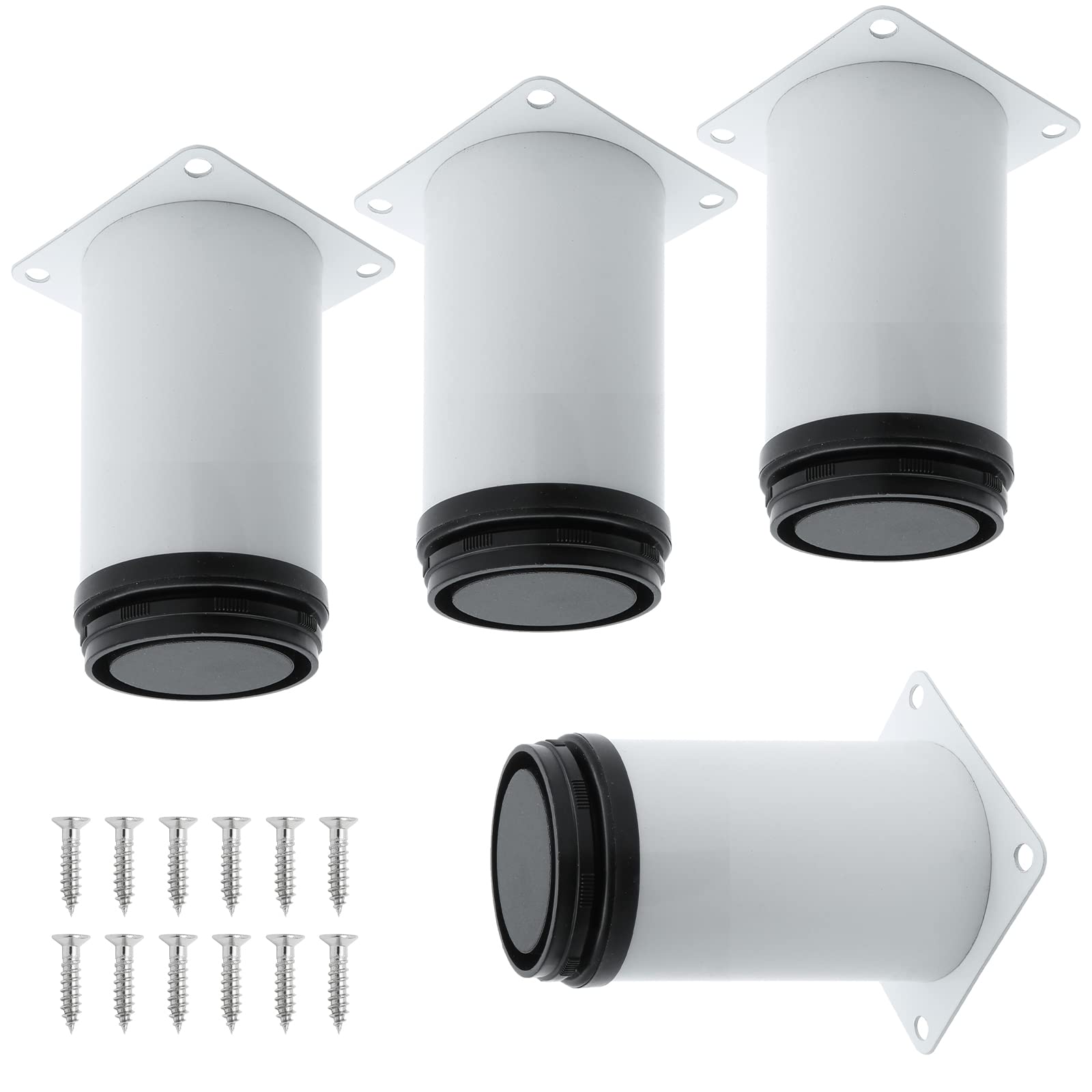 HARSKIYER Pack of 4 White Adjustable Furniture Leg, 5" / 120mm Stainless Steel Round Adjustable Feet for Furniture Sofa Table Cabinets Shelves with Screws