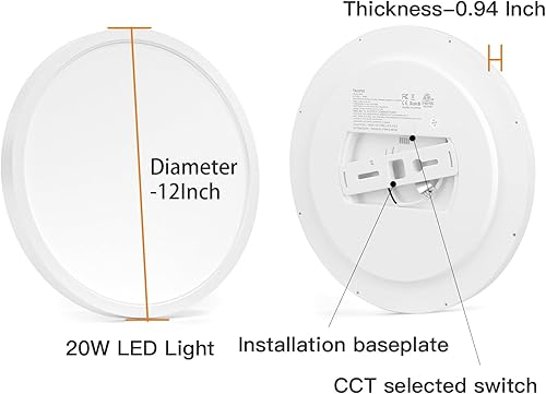 Miniatura 74 de TALOYA Lámpara de techo LED negra de 10 pulgadas, montaje empotrado, CCT 5 en 1 seleccionable (3000K/3500K/4000K/5000K/6500K), 2000LM 0.94 pulgadas