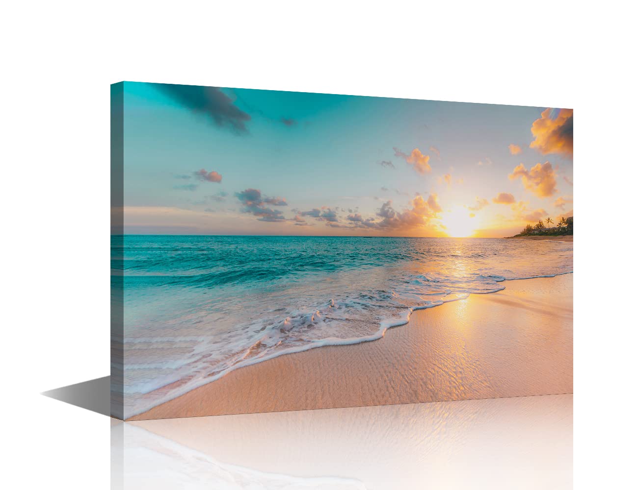 Canvas Wall Art Tropical Beach Sunset Picture for Living Room Kitchen Bedroom Modern Art wall Decor Seascape Stretched and Framed Ready to Hang(24X16in)