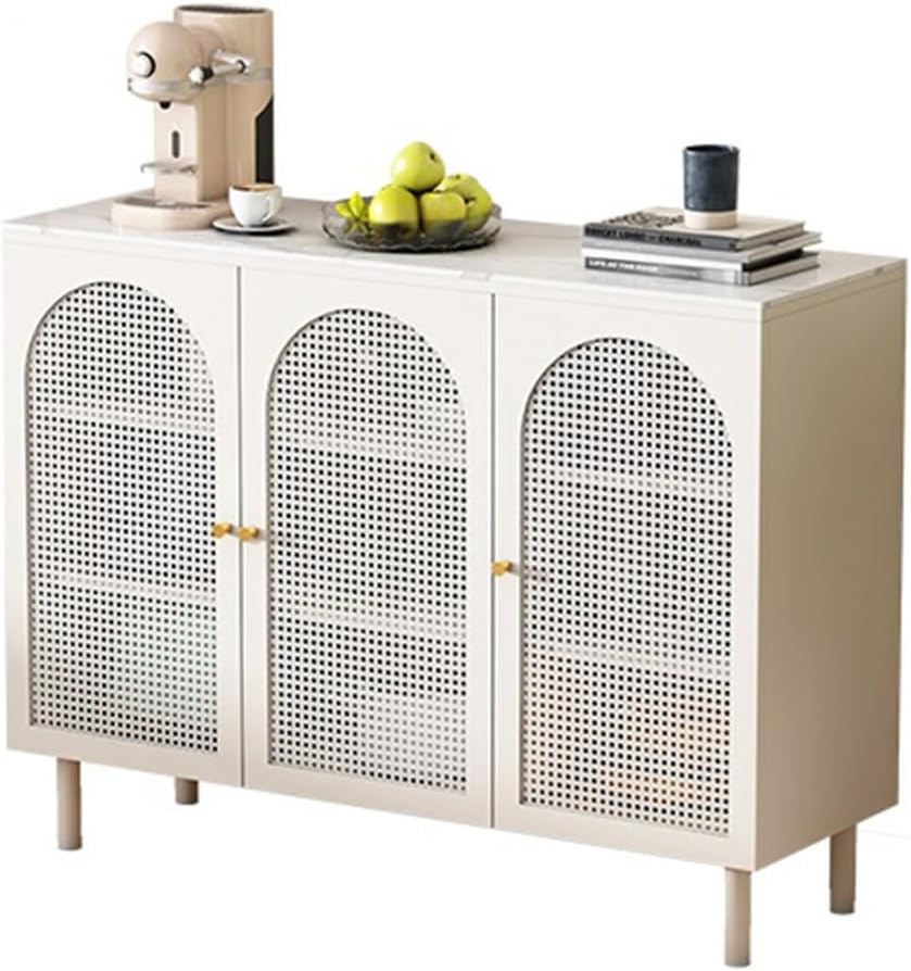 Rattan Sideboard with Slate, French Style Tea Cabinet, Living Room Storage Locker MINGPING (Color : 60x40x110cm)