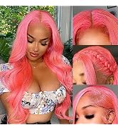Pink Lace Front Wig Human Hair - 13x4 HD Body Wave Lace Front Wigs Human Hair Pre Plucked with Ba...