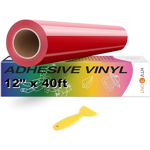HTVRONT Red Permanent Vinyl, 12" x 40 FT Red Adhesive Vinyl Roll for All Cutting Machine, Silhouette, Cameo Cutters, Signs, Scrapbooking, Craft, Die Cutters (Glossy Red)