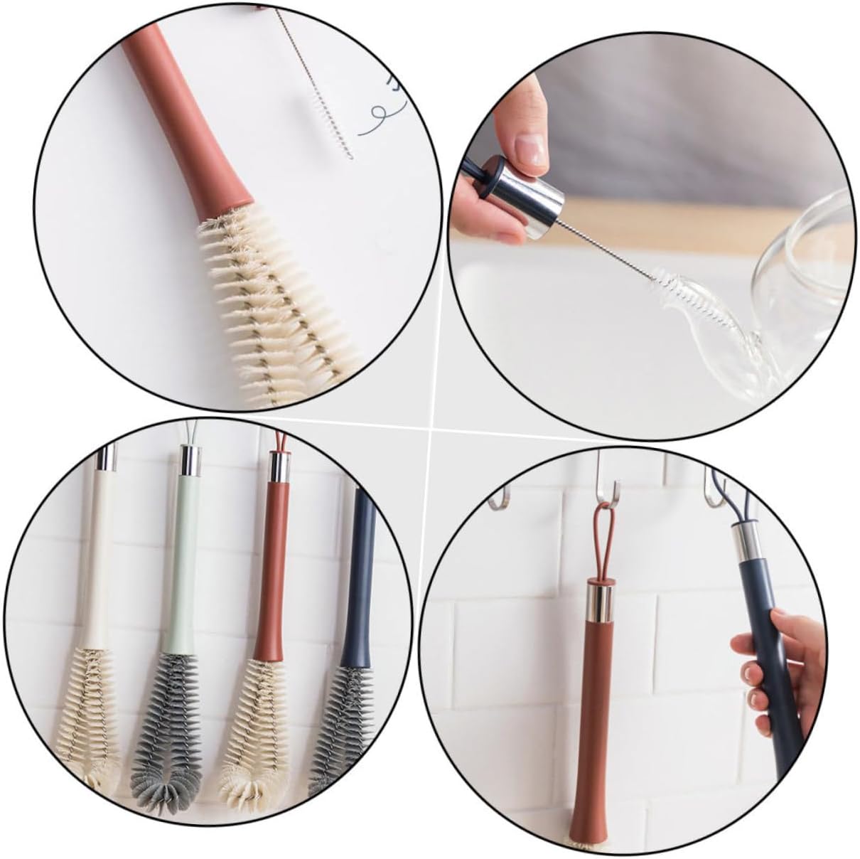 CALLARON 2pcs -Handled Cup Brush Supple Bristles for Cleaning Narrow Neck Bottles Feeding Bottles and Glassware Comfortable Handle for Home Use Red