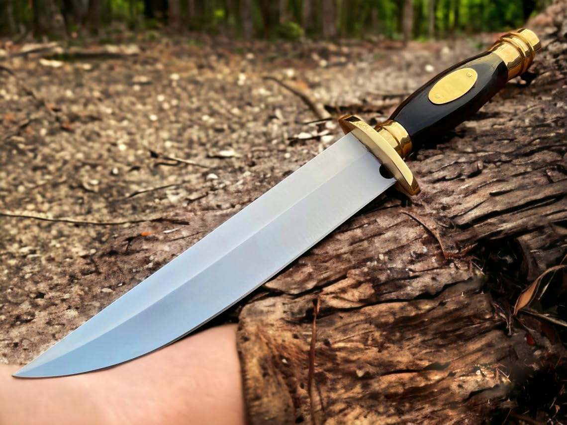 1917 Design Inspired Historical Replica Bowie Knife With Leather Sheath (Black Resin) Hunting Knife, Hunting Knives, Hunting Bowie Knife, Historical Replica Bowie Knife, EDC Knife