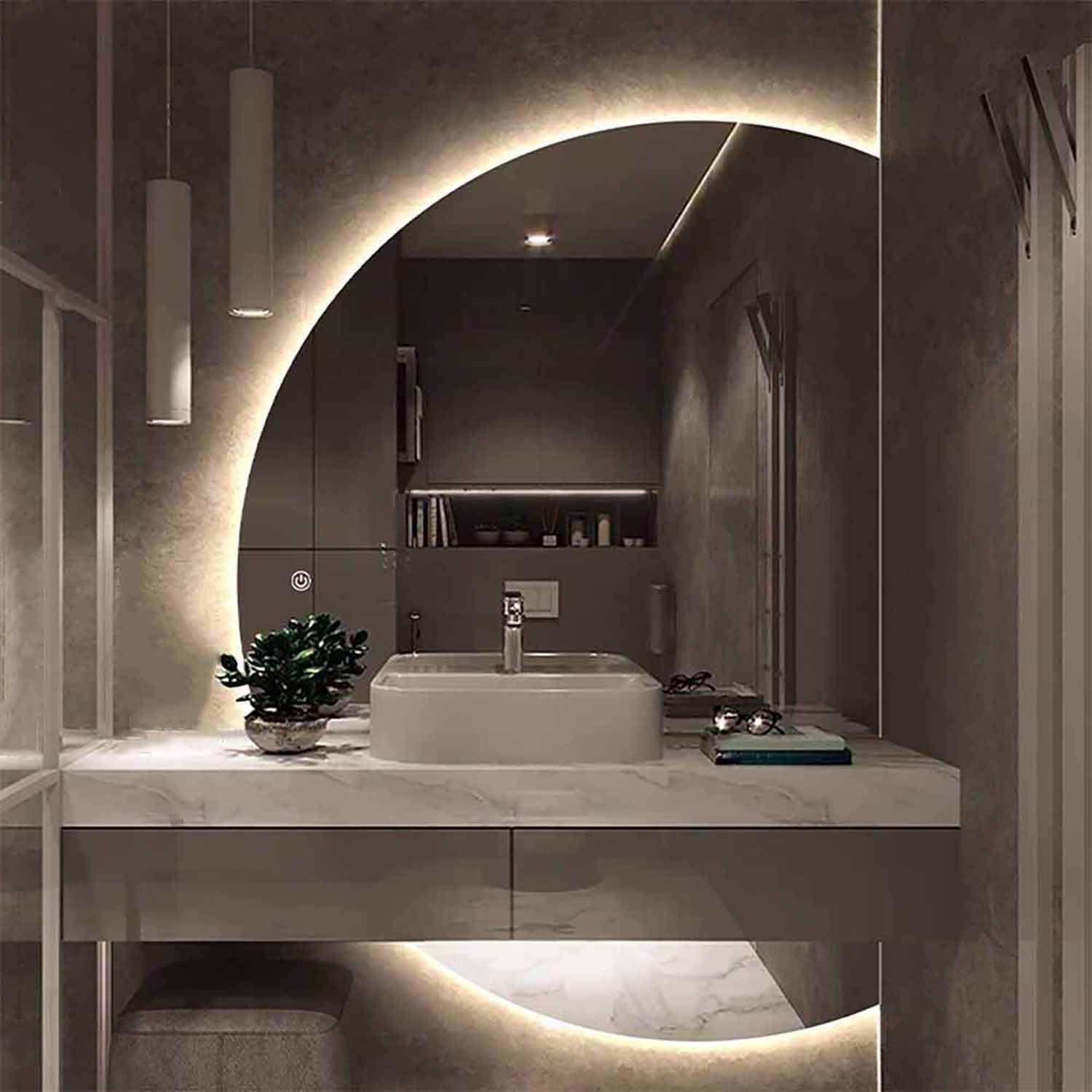 Miroir mural sans cadre rétroéclairé LED en verre trempé anti-buée pour chambre et salle de bain