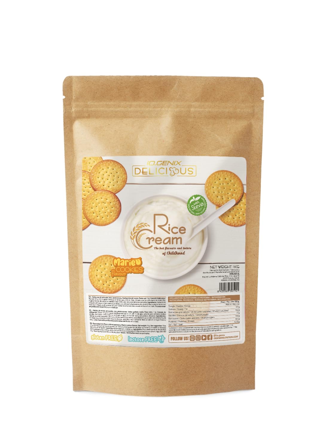 iO.GENIX - Crema de Arroz | 1 kg | Harina de Arroz Precocida | Fuente de Energia | Buena Digestibilidad (White Choco Rings) — view 6
