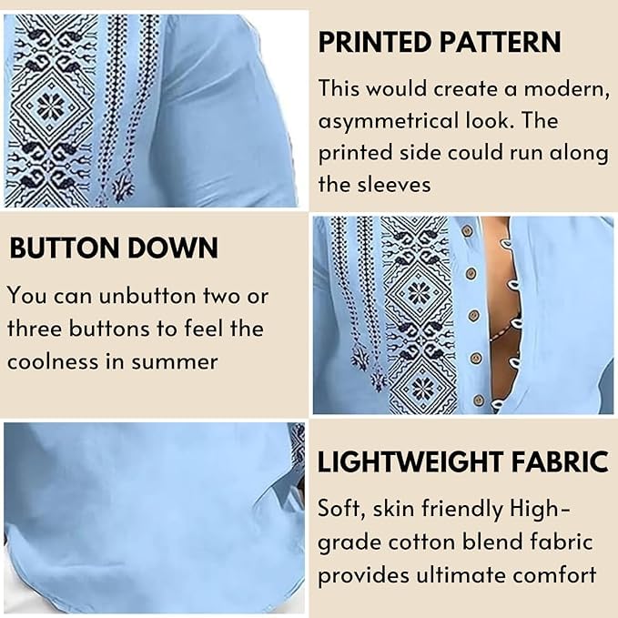 Image of Amazon Brand - INKAST Men's Cotton Blend Mandarin Collar Self One Design Full Sleeve Casual Short Kurta