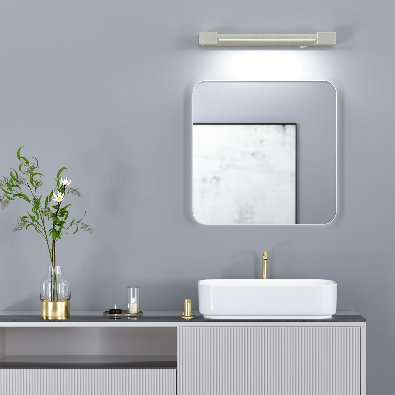 LED Spiegelleuchte Bad, 42CM Spiegellampe Mit Schalter 18W 5000K Neutralweiß Badezimmer Lampe IP44 Wasserdicht Schminklicht, Drehbare Spiegellampe