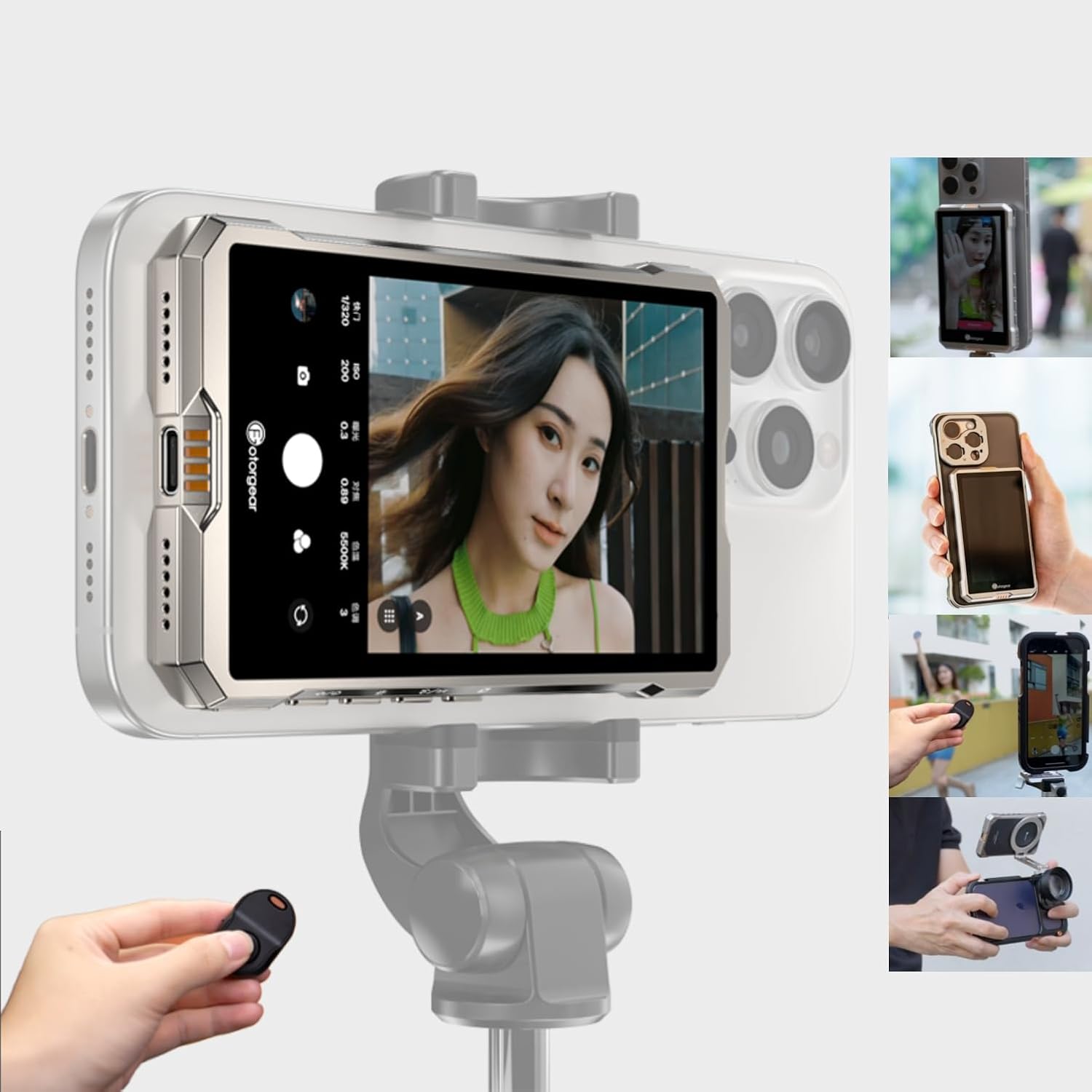 Wireless Magnetic Selfie Sreen Display for iPhone/Android with Bluetooth Remote for Vlog Live Streaming 3.97" Rear Camera Viewfinder Fotorgear MS01