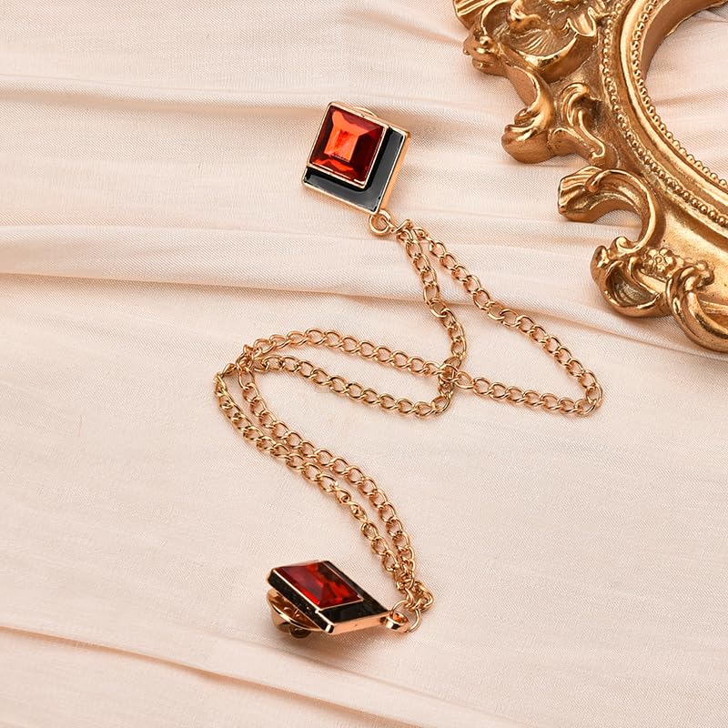 Image of Gem Brooch Pins Hanging Chain Lapel Pin for Men Suits Shirt Collar Brooch Square Crystal Brooch Pin Rhinestone Lapel Pins for Men Tassel Chain Brooch Collar Pins Business Suit Shirt Accessories