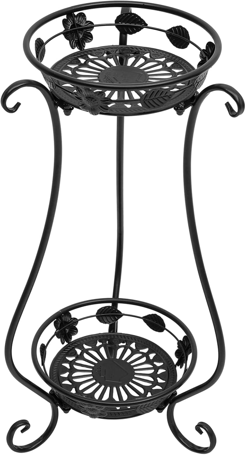 Double-Layer Metal Plant Stand for Indoor and Outdoor Use Removable Rustic Flower Rack for Balcony and Patio Multi-Tiered Plant Holder Simple Design