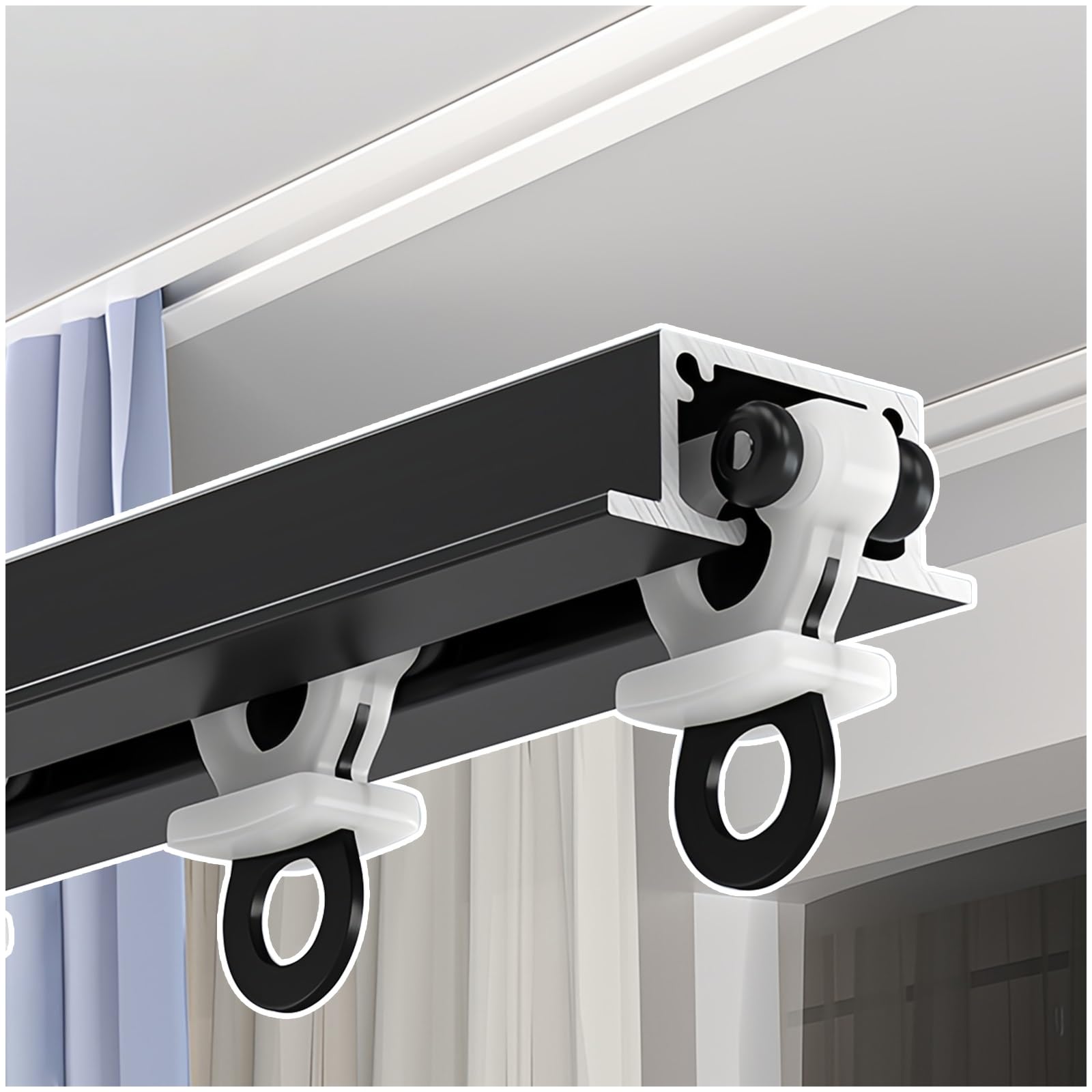 Binario da soffitto nero per tende e tende, lunghezza regolabile 1 m-6 m, in alluminio resistente, per divisori, facile montaggio a soffitto, 6 m