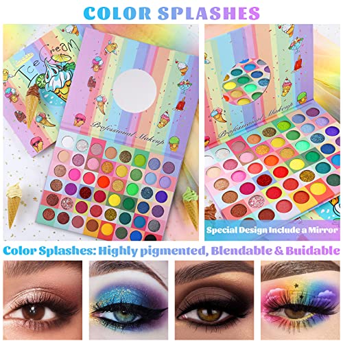 Charmcode Ice Cream 48 Colors Eyeshadow Makeup Palette, Natural Rainbow Shimmer Matte Glitter Eye Shadow Powder Highly Pigmented Gift Set Make Up Pallet (Ice Cream Eyeshadow Palette) #TOP1