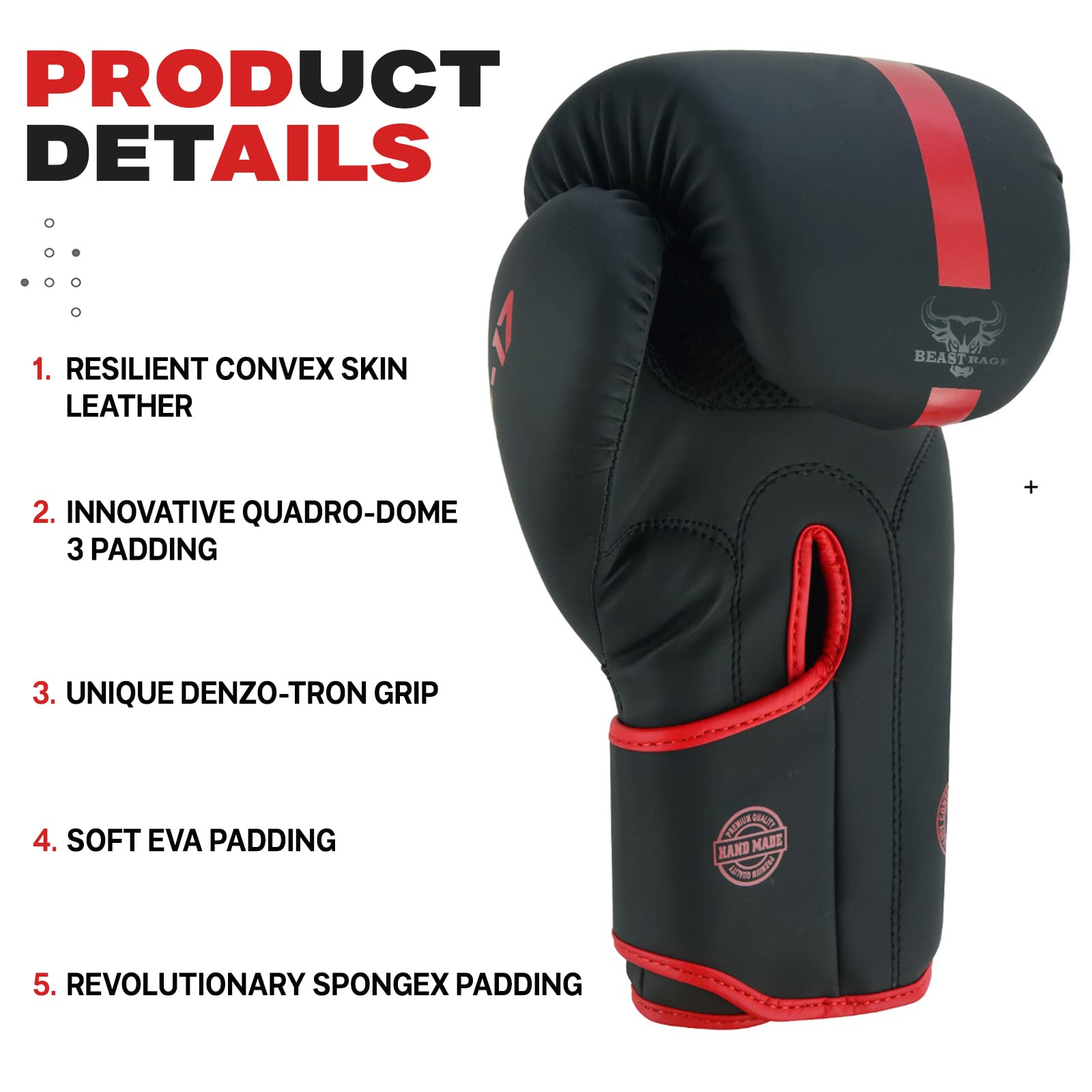 BEAST RAGE Guantoni da boxe Muay Thai, kickboxing, MMA, sacco da combattimento, allenamento, allenamento per uomini e donne, guanti da fitness imbottiti