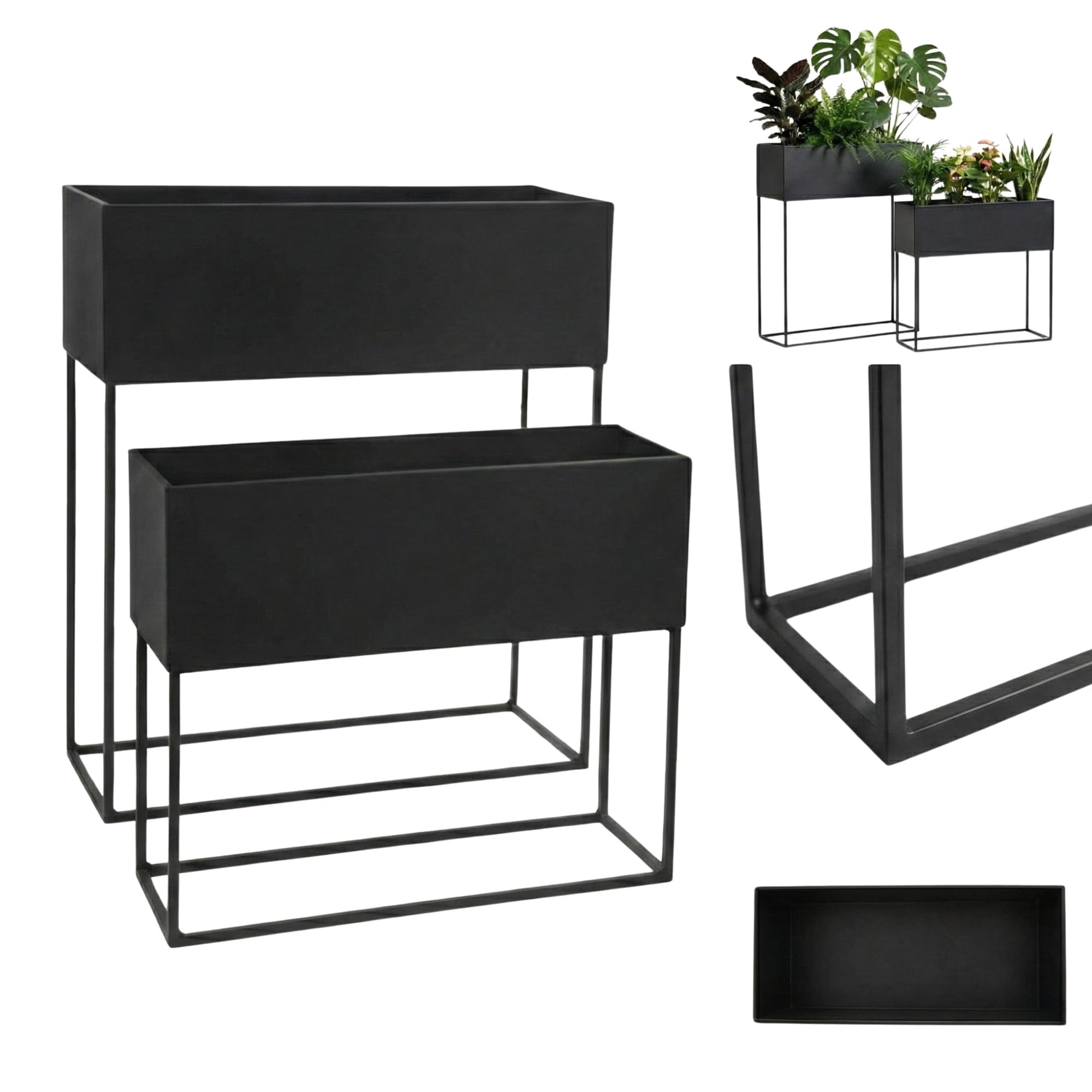 Längliche Blumenständer Loft aus Metall TINO, 2er-Set
