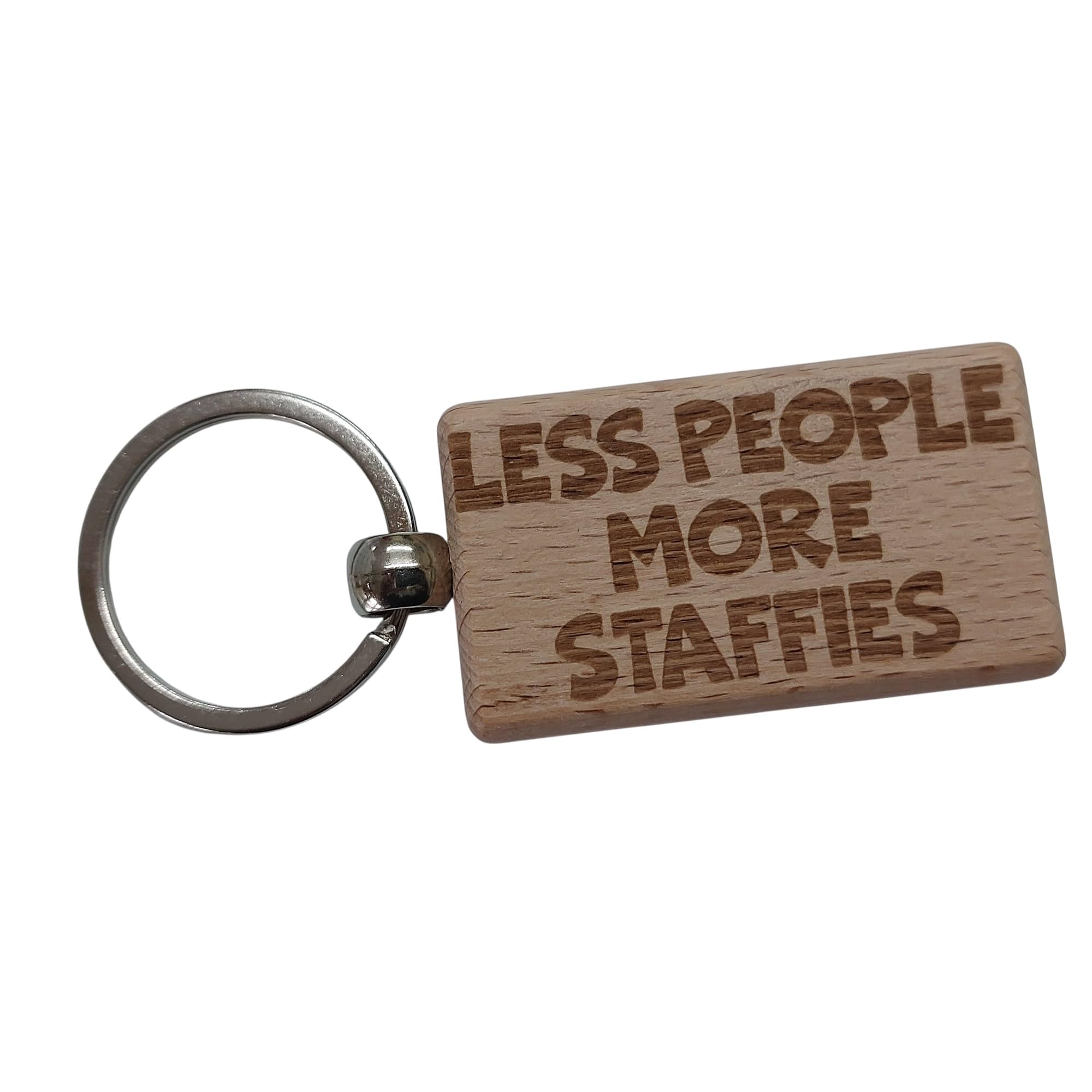 Decalarama Brown Staffie Keyring Gift Less People More Engraved Beech Wood Wooden Keychain Present