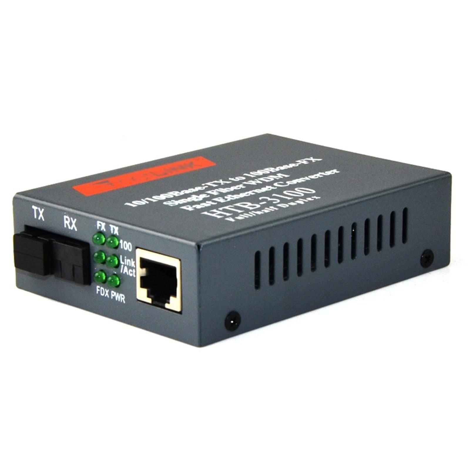 Convertisseur de média Convertisseur de média HTB-3100 Fiber optique monomode, Port SC, 20KM, alimentation externe 10/100M(4 pair)