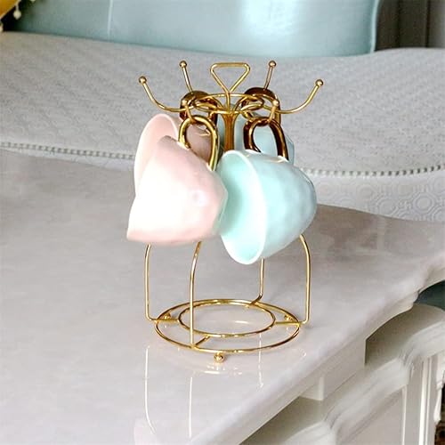 Miniatura 5 de GENIGW - Encimera de cocina con asa, platillo estilo árbol, soporte para taza de café, 6 ganchos, organizador dorado para el hogar