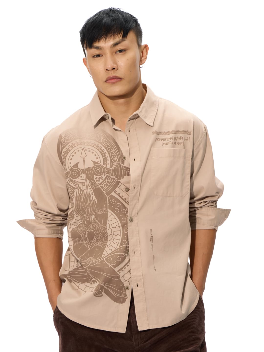 the souled store The Mythical Archer Men and Boys Long Sleeves Collared Neck Button Front Beige Printed Cotton Relaxed Shirts-picture-13