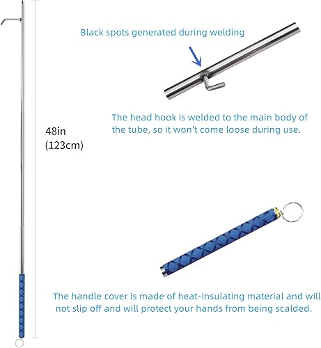 Miniatura 2 de RAOMEIDE Atizador de fuego de 48 pulgadas para fogata al aire libre, atizador de fogata extra largo con soplador, herramientas de chimenea para