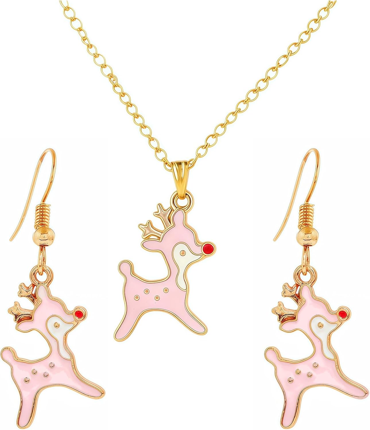 Christmas Jewelry Set for Women 3pcs Cute Stainless steel reindeer pendant necklace earring set Christmas Outfits Party Holiday Jewelry Gifts