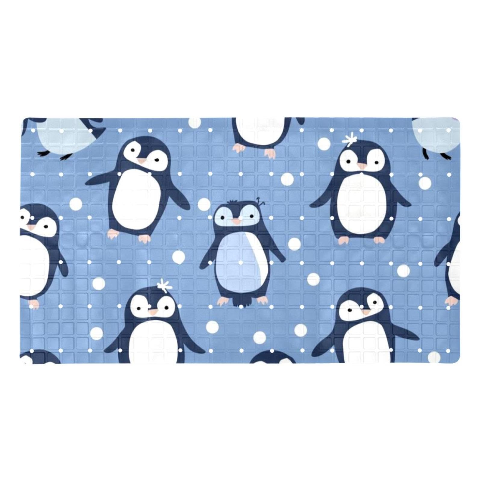 Alfombrilla antideslizante para bañera azul de PVC extralarga con diseño de pingüino para familia