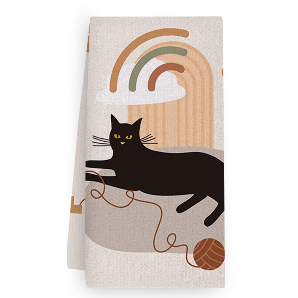 Trapos Cocina Gato De Hoja Verde Paños de Cocina Suaves y Absorbentes Paños Cocina Reutilizables Trapos de Cocina para Secar Toallas Lavable Toallas de Barra Juego de 4 (40x60cm)