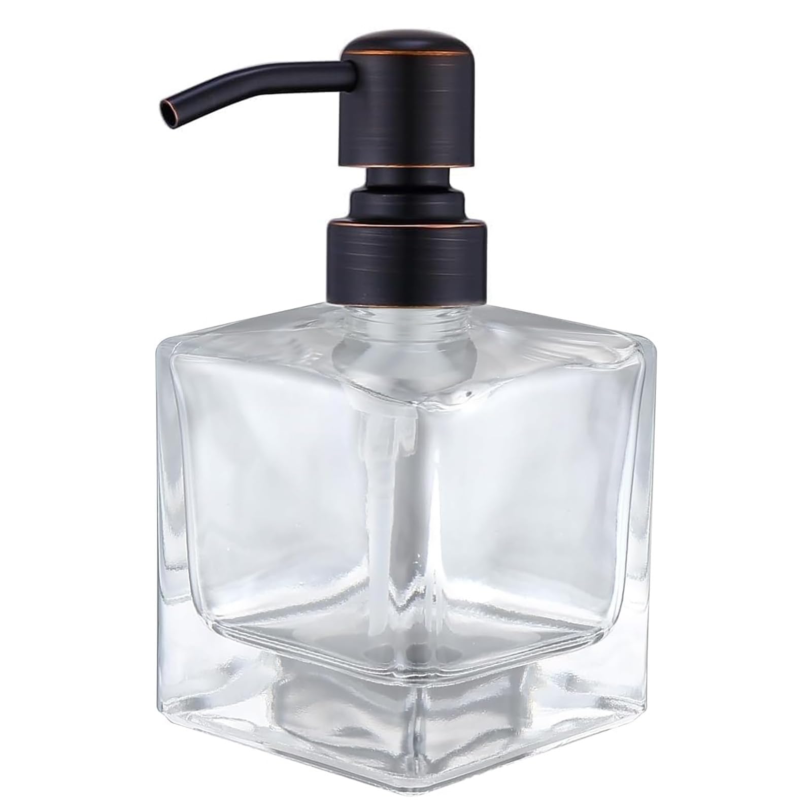 Square Bathroom Soap Dispenser Oil Rubbed Bronze, Glass Bottles with Stainless Steel Pump Retangle Cube Liquid Soap Dispenser Hand Kitchen with Waterproof Lables