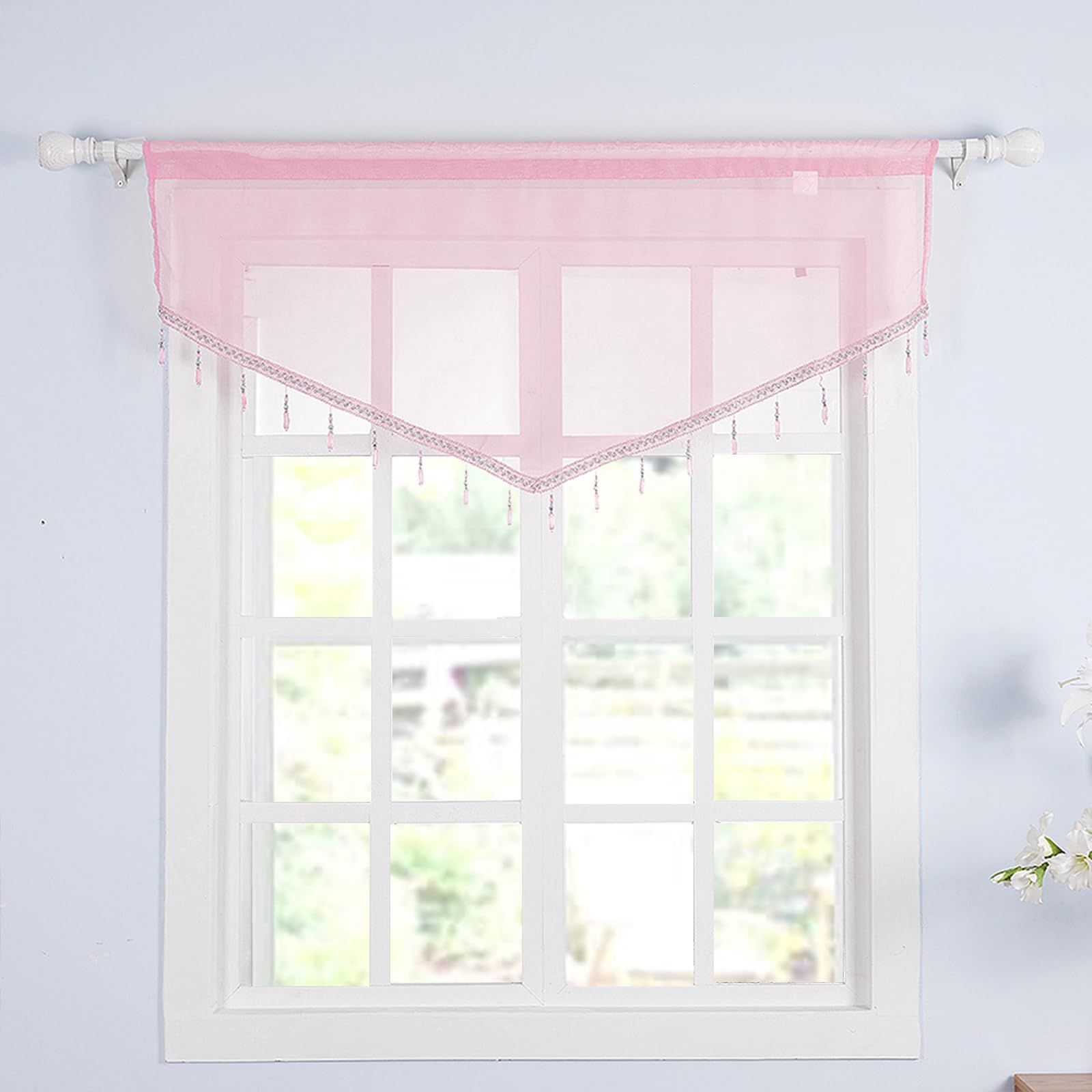 Molaxhome Swag Curtain Scalloped Curtain Valance Drape Sheer Lace Panel 1pc, Pink, W 51.2" x L 23.6" (1 Panels) - Image 9