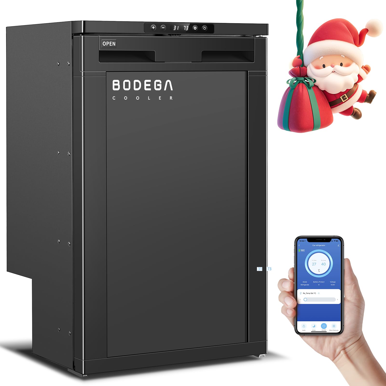 BODEGACOOLER 12 Volt Refrigerator, 83L RV Refrigerator APP Control, RV Fridge and Freezer, Travel Compressor Cooler with Lock, (-4℉-46℉) Car Fridge for Truck, RV, Camping, Boat -12/24V DC, Black