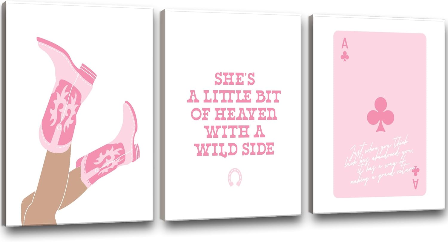 Trendy Retro Wall Decor Set of 3,Preppy Boots Framed Pink Wall Art,12X16IN Truly Quality Canvas Wall Art Pictures,Art Poster for Bathroom,Bedroom Funky Pink Boots Framed 12.00" x 16.00"