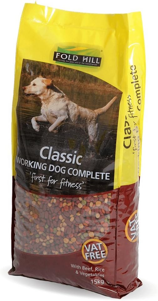 Fold Hill - Classic Working Dog Food, Complete with Beef - Natural Adult Kibble with Adult Vitamins, Perfect for Glossy Coats, 15kg