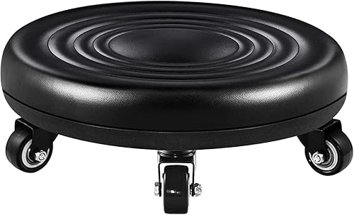 Lanstics Asiento bajo con ruedas, taburetes cortos con silla de ruedas de piel sintética, asientos universales para el hogar, oficina, fitness,