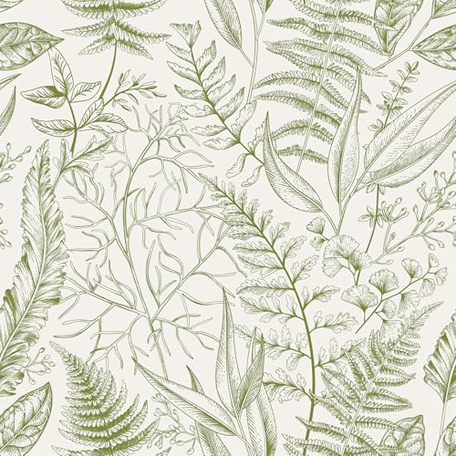 VEELIKE Vintage Green Fern Peel and Stick Wallpaper Tropical Herbs