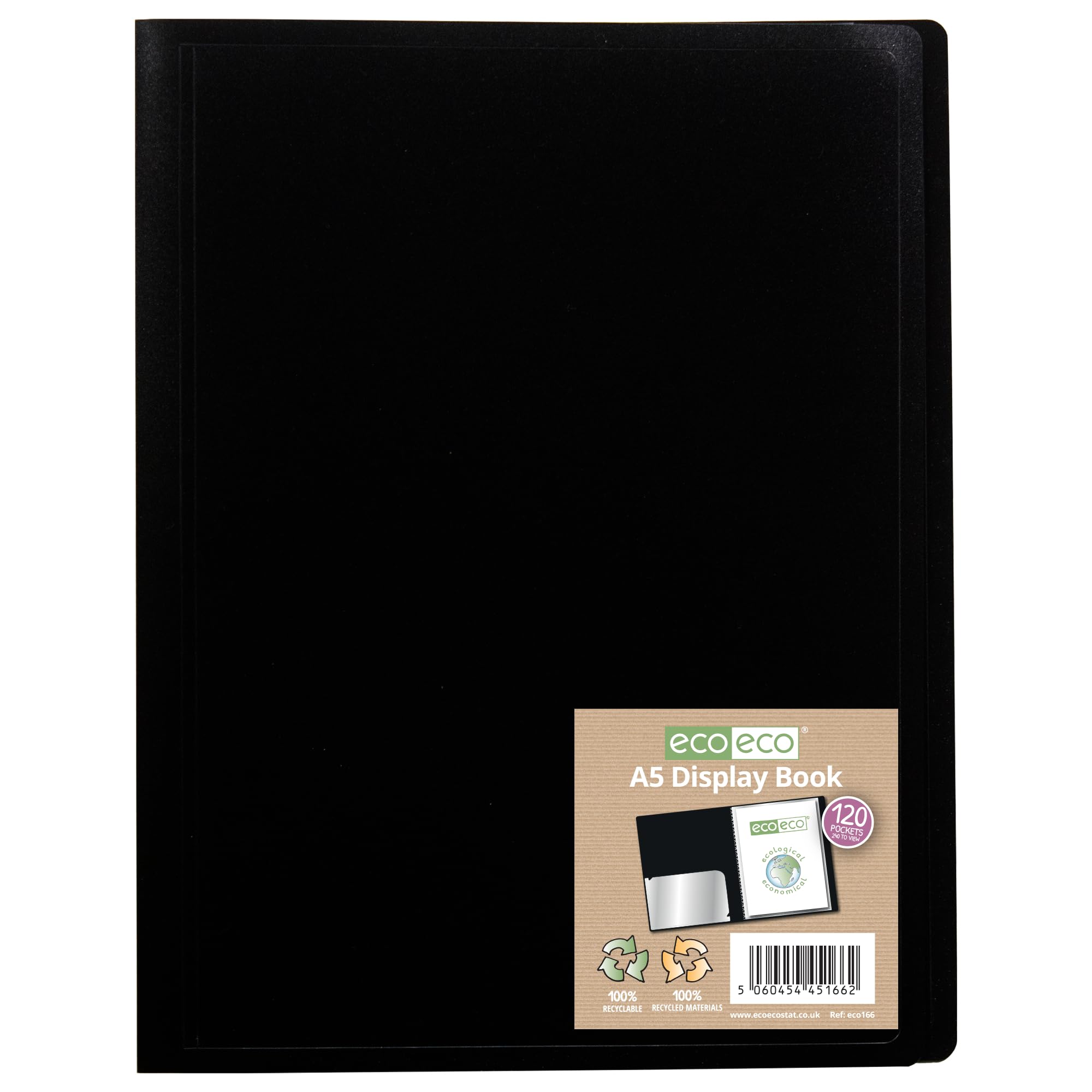 eco-eco Lot de 6 chemises A5 100% recyclées 120 pochettes noires avec couverture souple