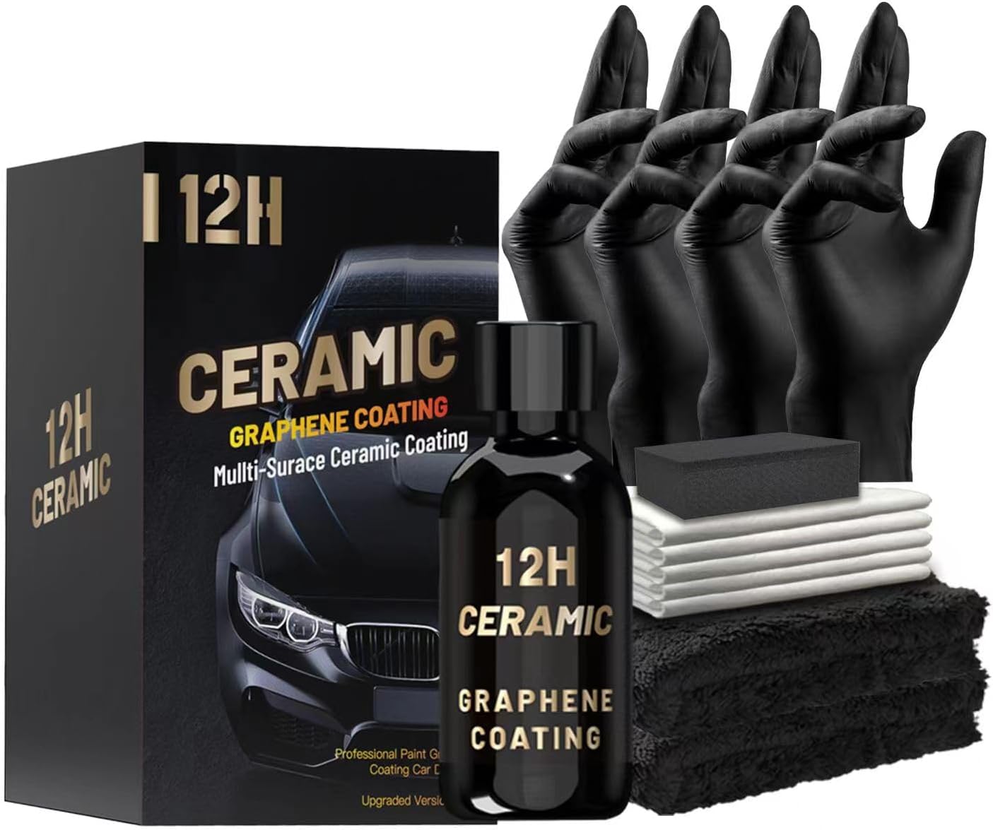 Graphene Ceramic Coating for Cars (70ml) 12H Advanced Graphene Coating for Car Detailing - 10+ Years of Long Lasting Protection -Easy to Use Stronger than Car Wax，Extra-hardness High Gloss (12H)