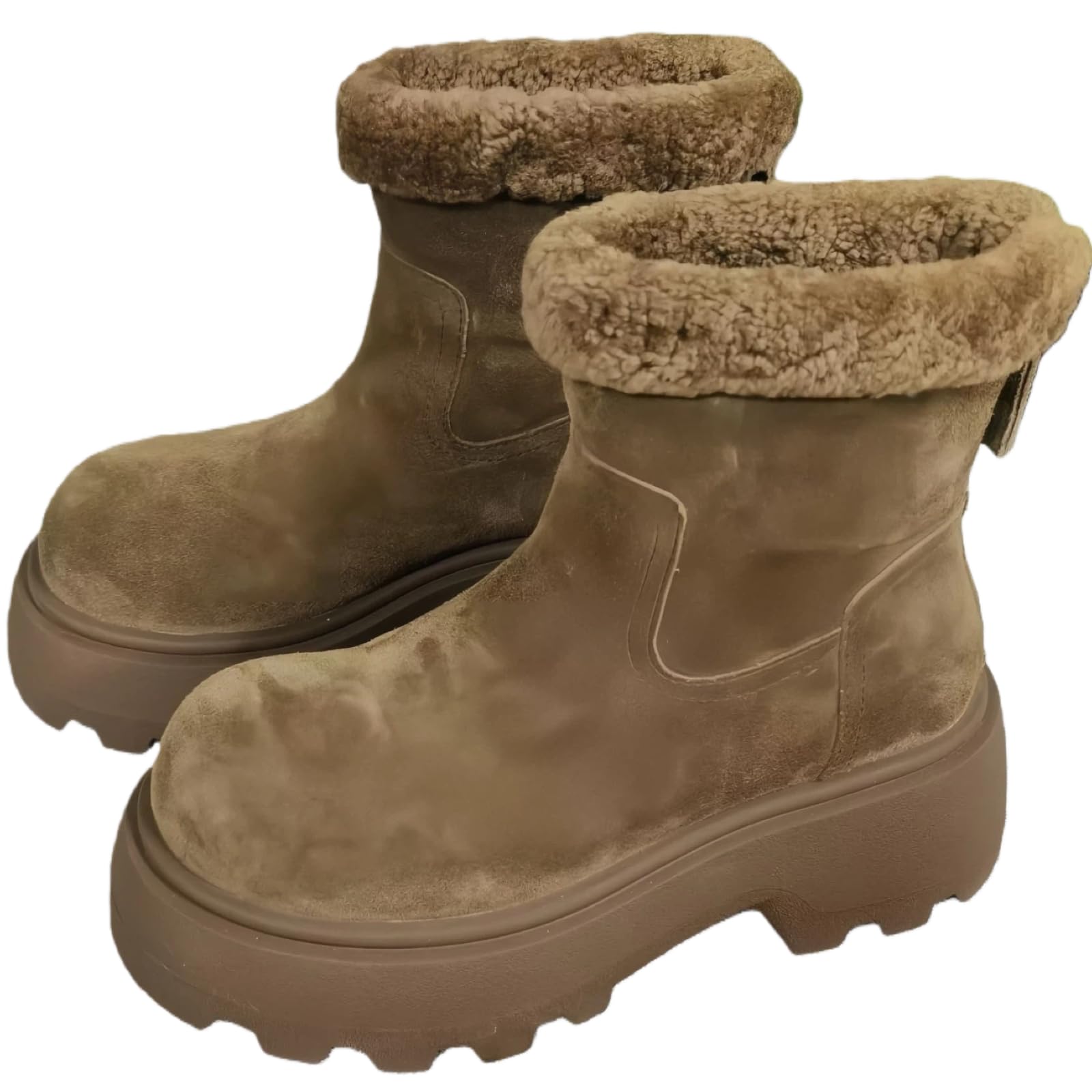 Warmth Comfort Snow Boots for Women Mid Calf Rear Zippers Cute Chubby Rounded-Toe Waterproof Chunky Platform Fur Lined