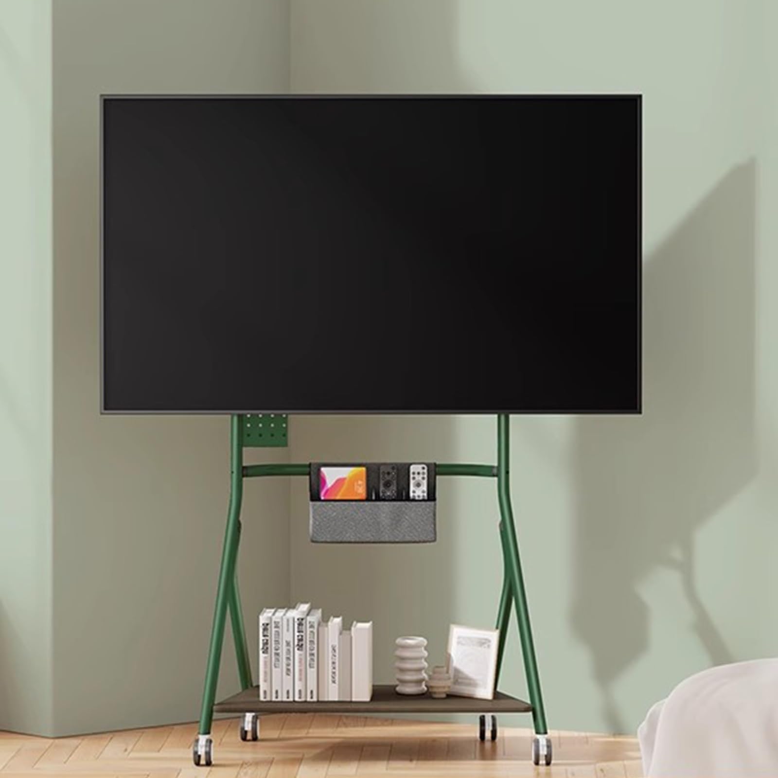 DFGHNBVC Tv Stand, Mobile Tv Stand, Tv Stands For Living Room, Television Stands, For 32-65 Inch Tv, Tv Cart Floor Stand, With Wooden Storage Shelves, For Home Office,Green