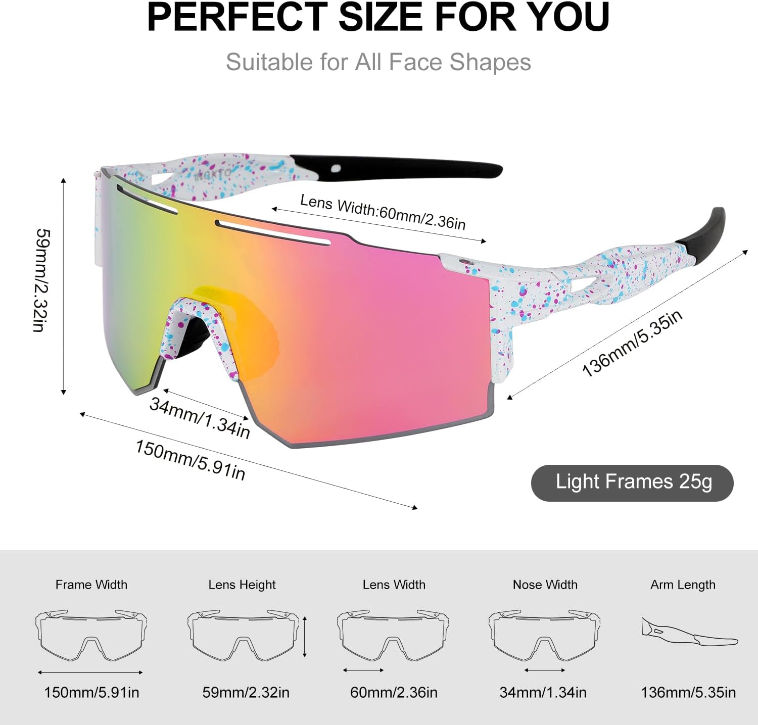 IX INOXTO Sports Sunglasses for Men Women Cycling Sunglasses Lightweight TR90 Frame UV400 Protection Goggles for Baseball Run - Image 4