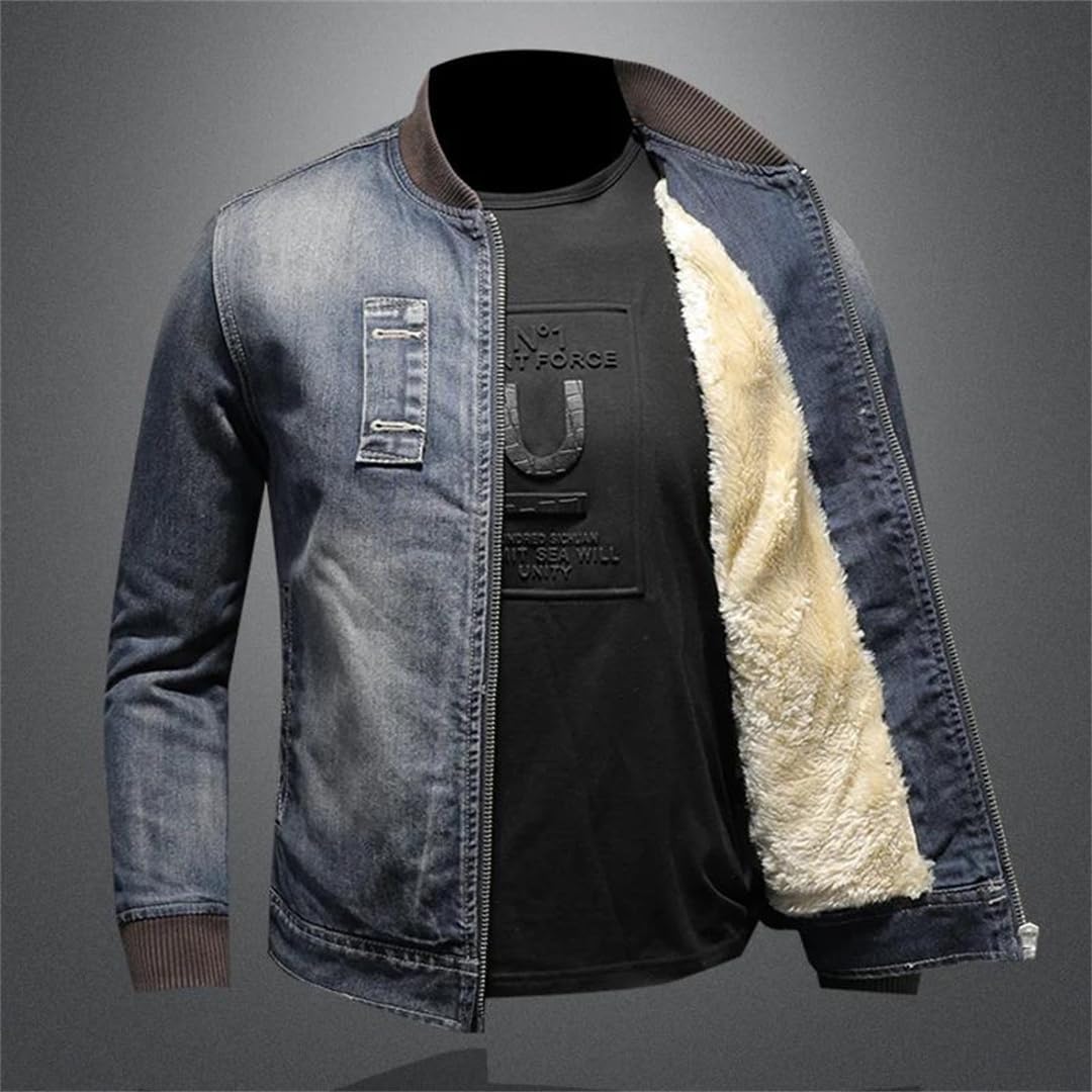 Męskie ciepłe retro motocykl punk streetwear grube płaszcze plus polar kowbojski odzież wierzchnia kurtka dżinsowa