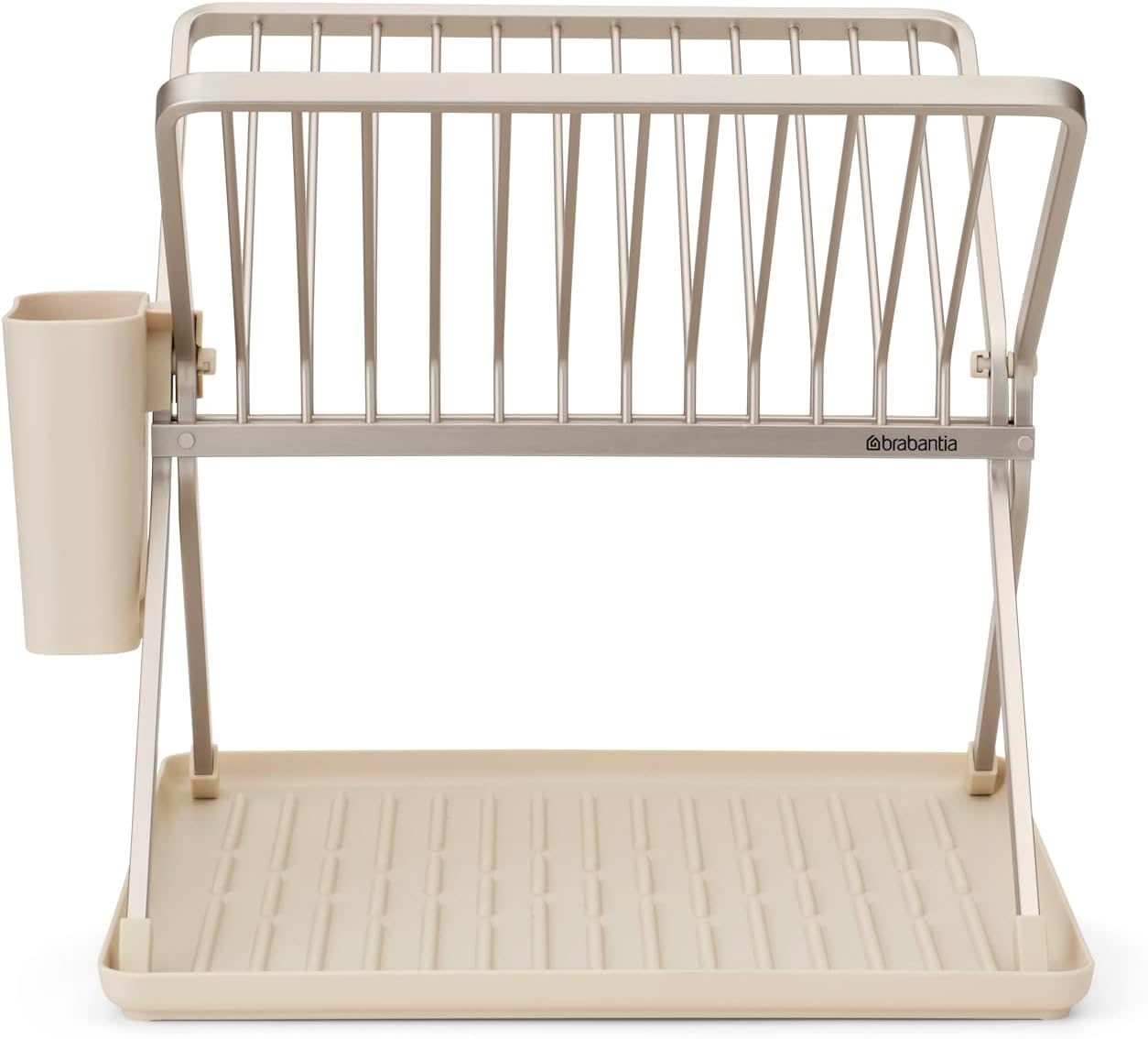 Brabantia SinkSide Escurridor para fregadero plegable (Soft Beige), escurridor de platos para fregadero con escurridor de cubiertos extraíble, versátil para la vajilla