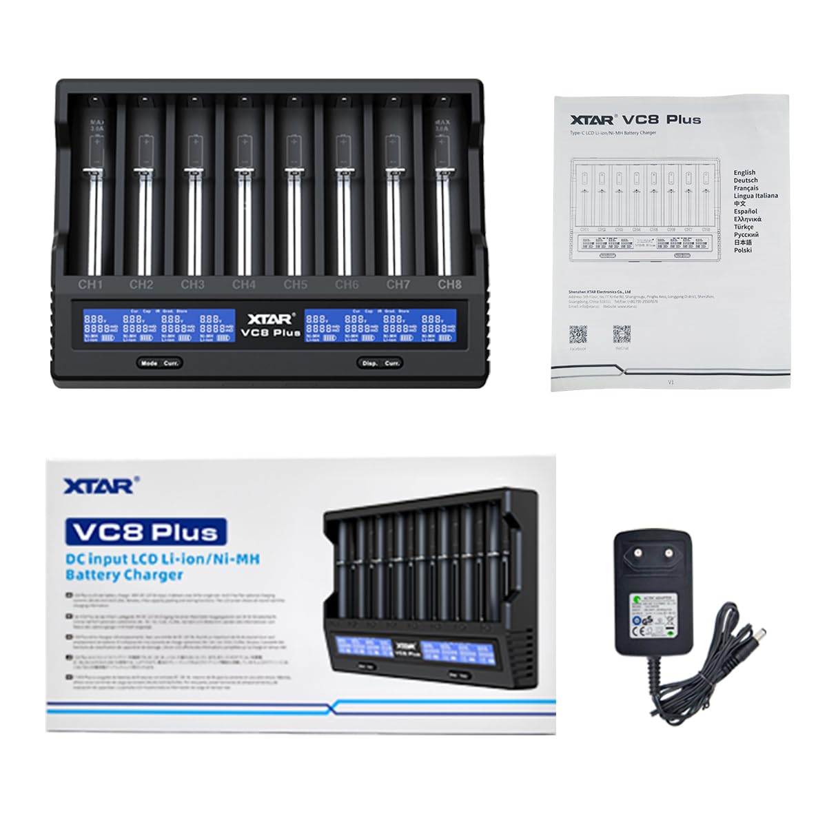 XTAR VC8 Plus 21700 Chargeur de batterie 1,2 V AAA AA 3,6 V Liion Chargeur de batterie Testez la capacité de la batterie (VC8 Plus Set)