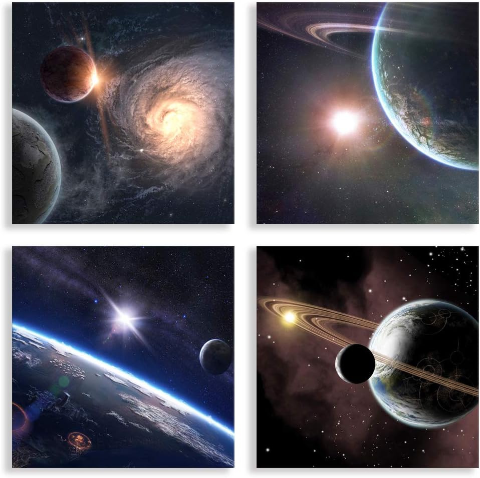 Satellite View Canvas Set,Outer Space Stars Print Creative Galaxy Wall Decor for Bedroom, Modern Home Decor Universe work Wall Print Planetary Wall Decor Astronomy Abstract